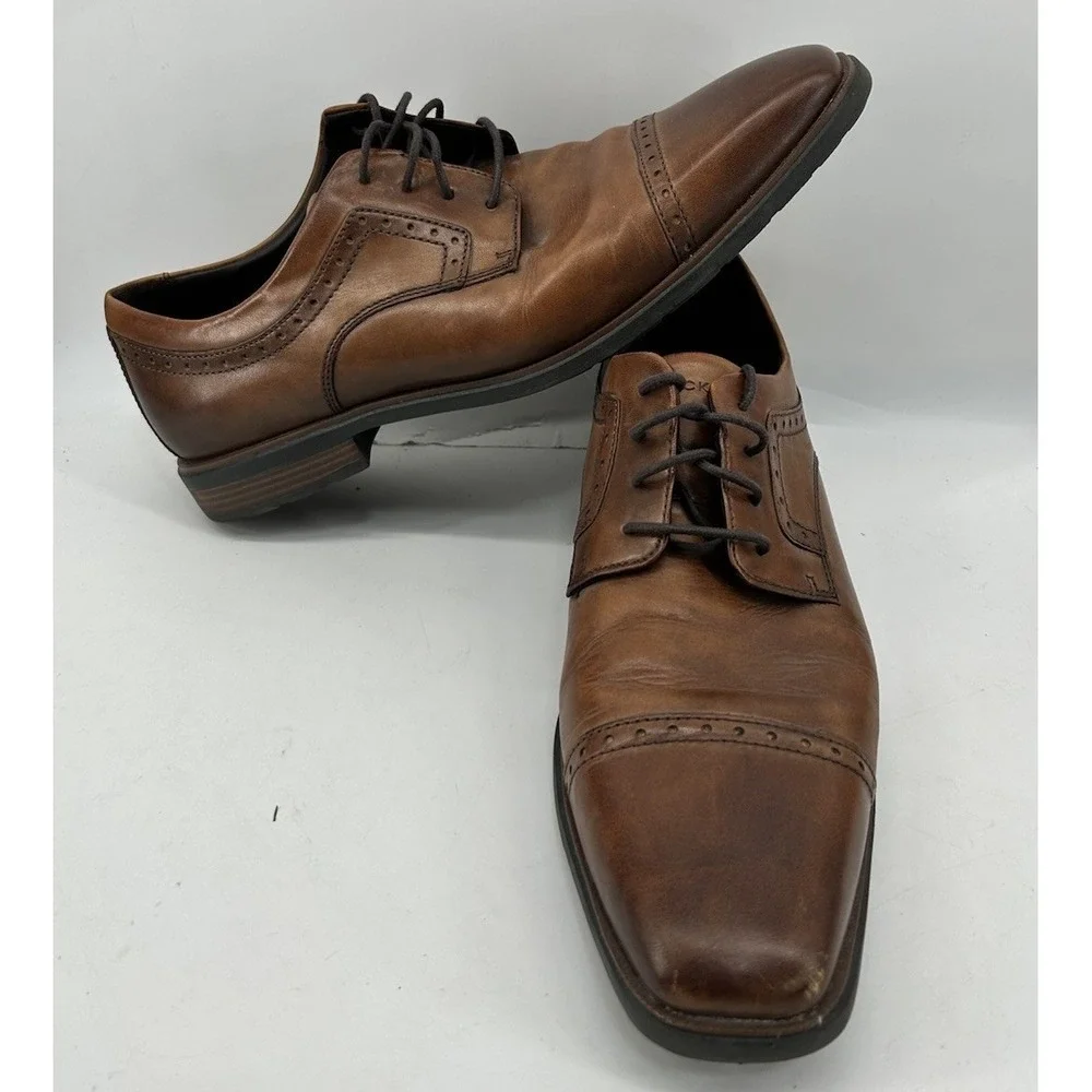Rockport Farrow Cap Toe Brown Leather Oxford Dress Shoes CH5533 Men's 12M